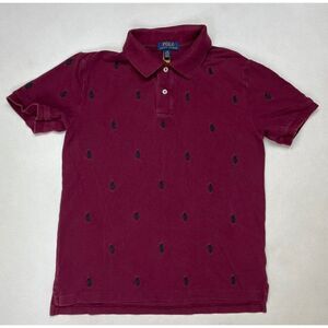 Polo Ralph Lauren Polo Shirt Boys Large 14-16 Red Pony All Over Embroidered